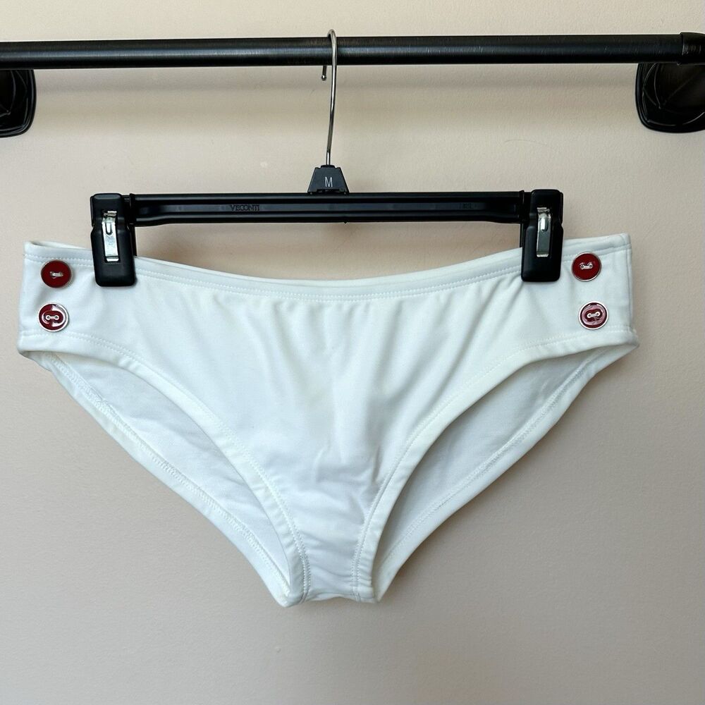 L Space Hipster Button Bottom Bikini White XL Swimwear Made In USA NWT